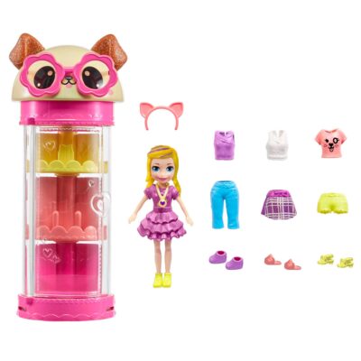 Polly Pocket Style Spinner Fashion Closet Playset With Polly Doll And Puppy Theme, Fashion Tube Collection