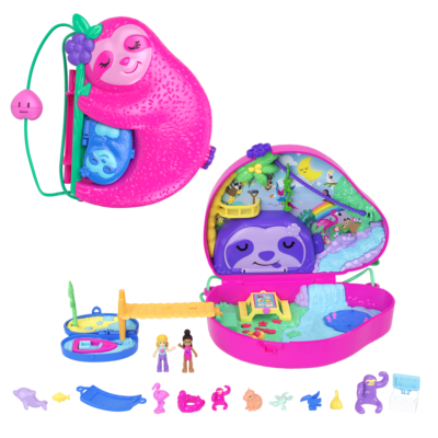 Polly Pocket Dolls And Playset, Travel Toys, Sloth Family 2-in-1 Purse Compact