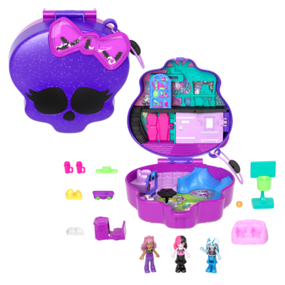 Polly Pocket Monster High Compact With 3 Micro Dolls & 10 Accessories, Opens To High School