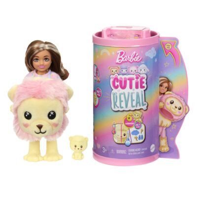 Barbie Cutie Reveal Cozy Cute Tees Series Chelsea Doll & Accessories, Plush Lion, Brunette Small Doll