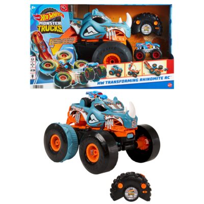 Hot Wheels Monster Trucks HW Transforming Rhinomite RC in 1:12 Scale With 1:64 Scale Toy Truck