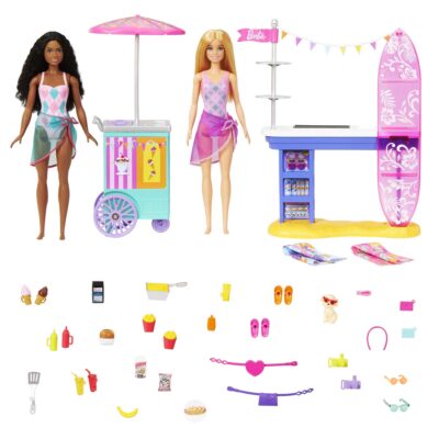 Barbie Beach Boardwalk Playset With Barbie “Brooklyn” & “Malibu” Dolls, 2 Stands & 30+ Accessories