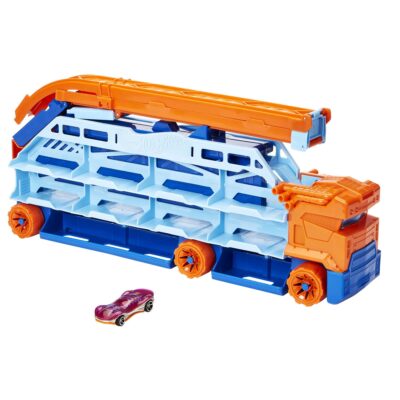 Hot Wheels City Speed Drop Transport Hauler With 1 Toy Car, Stores 20+ 1:64 Scale Vehicles