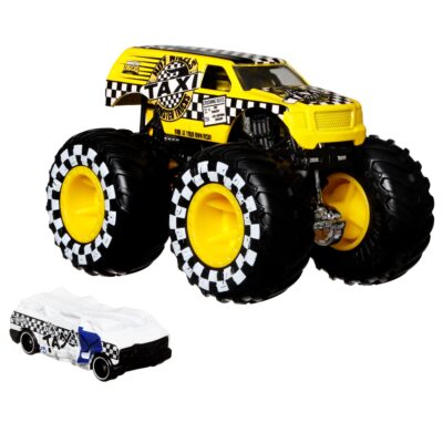 Hot Wheels Monster Trucks Veículo de Brinquedo Taxi Die Cast Blind Sided Taxi Crushed