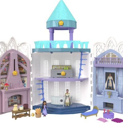 Disney’s Wish Rosas Castle Dollhouse Playset With 2 Posable Mini Dolls, Star Figure, 20 Accessories, Light-Up Projection Dome & More