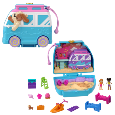 Polly Pocket Dolls And Playset, Travel Toys, Seaside Puppy Ride Compact