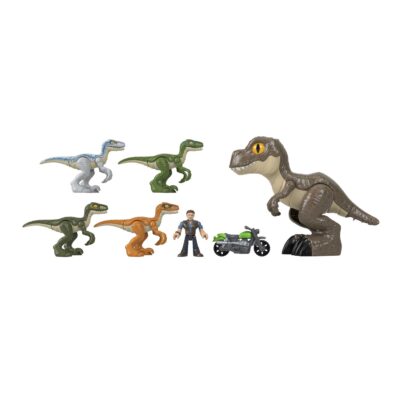 Imaginext Jurassic World Owen Grady With Raptors And T. Rex Dinosaurs, Raptor Raid, 7 Pieces