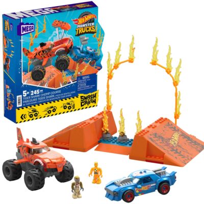 MEGA Hot Wheels Juguete de Construcción Monster Trucks S&C Tiger Shark Chomp Course