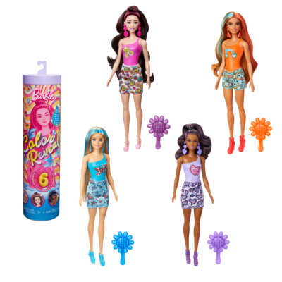 Barbie Color Reveal Groovy-Themed Series Doll & Accessories With 6 Surprises, Color-Change Bodice