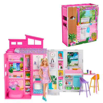 Barbie Getaway Doll House With Barbie Doll, 4 Play Areas And 11 Decor Accessories