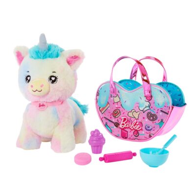 Barbie Stuffed Animals, Unicorn Toys, Plush With Purse And 5 Accessories, Chef Pet Adventure