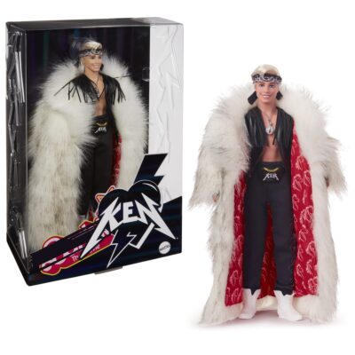 Barbie the Movie Collectible Ken Doll Wearing Faux Fur Coat And Black Fringe Vest