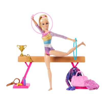 Barbie Gymnastics Playset With Blonde Fashion Doll, Balance Beam, 10+ Accessories & Flip Feature