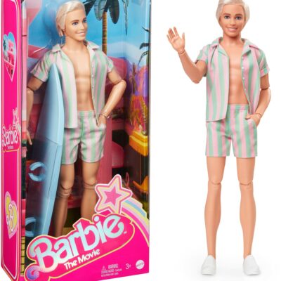 Barbie the Movie Ken Doll Wearing Pastel Striped Beach Matching Set