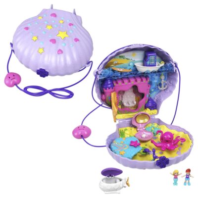 Polly Pocket Travel Toys, Purse Playset And 2 Dolls, Seashell Mermaid