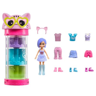 Polly Pocket Style Spinner Fashion Closet Playset With Bella Doll And Cat Theme, Fashion Tube Collection