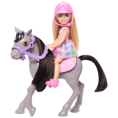 Barbie Chelsea Doll & Horse Toy Set, includes Helmet Accessory, Doll Bends At Knees To “Ride” Pony