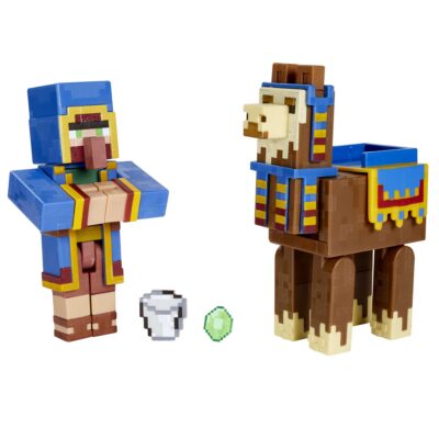 Minecraft Vanilla Figura de Brinquedo Pacote Vendedor Ambulante e Lhama de 3.25″