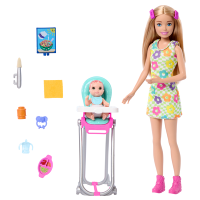 Barbie Skipper Babysitters inc & Playset, includes Doll, Baby, And Mealtime Accessories, 10 Piece Set