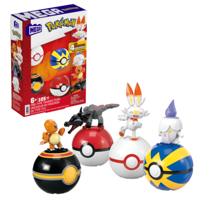 MEGA Pokémon Fire-Type Team Building Toy Kit, 4 Action Figures (105 Pieces) For Kids