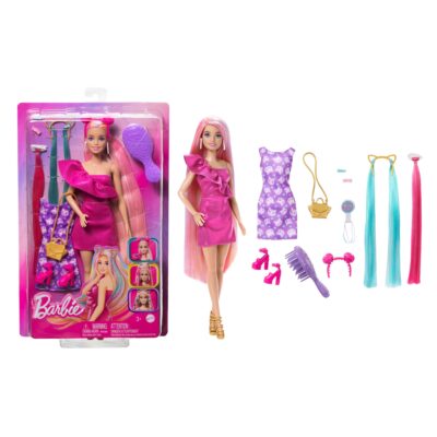 Barbie Fun & Fancy Hair Doll With Extra-Long Colorful Blonde Hair And Styling Accessories