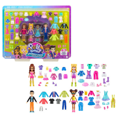 Polly Pocket Sparkle Cove Adventure Fashion Pack Playset With 4 Dolls & 45+ Total Pieces