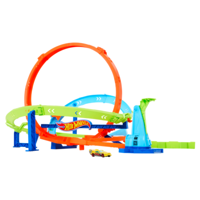 Hot Wheels Action Loop Cyclone Challenge Track Set With 1:64 Scale Toy Car, Easy Storage