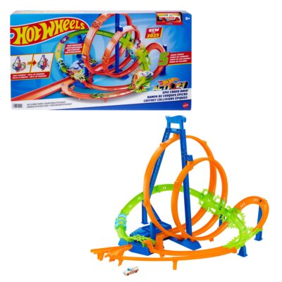 Hot Wheels Track Set With 5 Crash Zones, Motorized Booster And 1 Hot Wheels Car