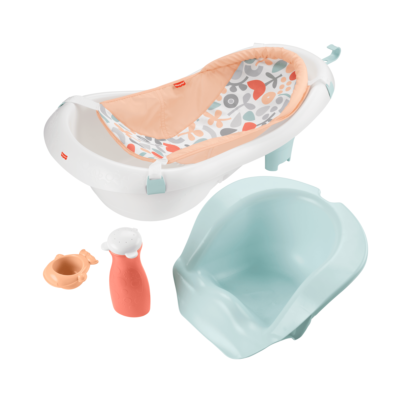 Fisher-Price 4-in-1 Sling ‘n Seat, Baby Bath Tub For Newborn To Toddler, Summer Blossoms