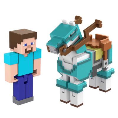 Minecraft Vanilla Figura de Brinquedo Pacote Steve e Cavalo com Armadura de 3.25″