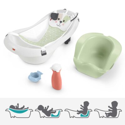 Fisher-Price Baby Bath Tub For Newborn To Toddler, 4-In-1 Sling ‘n Seat, Puppy Perfection