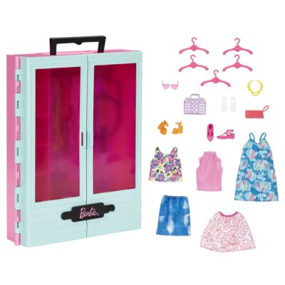 Barbie Coffret de Jeu Armoire Mode, 3 Tenues, Accessoires, 3-8 Ans