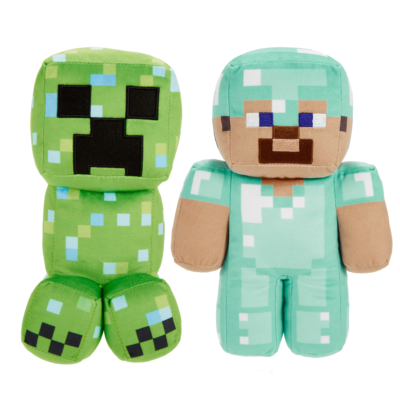 Minecraft Plush Figure 2-Pack, Steve in Diamond Armor & Charged Creeper